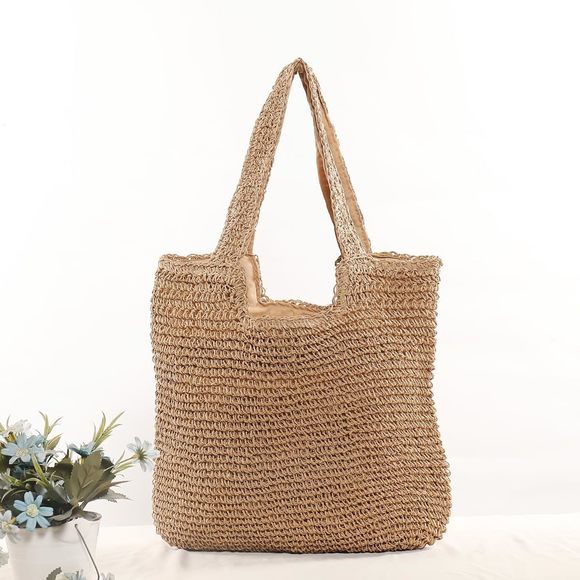 Large Straw Beach Bag, Straw Handbag Woven Tote Bag With Zier :D - Picture 8 of 8